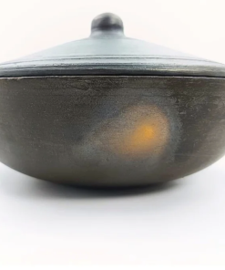 1 Liter Premium Handcrafted Clay Kadai with Lid for Cooking and Serving. Color: Black